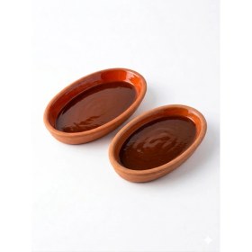 Resim Edenza Oval Sırlı Toprak Güveç Tabağı | Fırına Dayanıklı Doğal Toprak Sunum Tabağı (25 x 13 Cm) 2 Li Set 