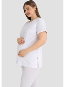 Resim Pamuklu Kısa Kollu Hamile Tişört Beyaz 3'lü Paket Yumuşak Ve Rahat Hamile Giyim 