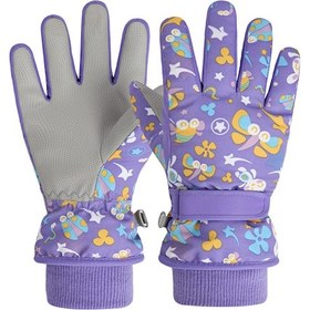 Resim Çocuk Kayak Eldivenleri Su Geçirmez Kış Eldivenleri Kar Eldivenleri Sıcak Rahat Sevimli Desenlerle Çocuklar Kızlar Erkekler İçin Kayak Snowboard İçin Mor 