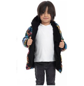 Resim Erkek Çocuk Polarlı Kapüşonlu Araba Yıldız Ay Desenli Kışlık Şişme Mont & Kaban-31 Lacivert 