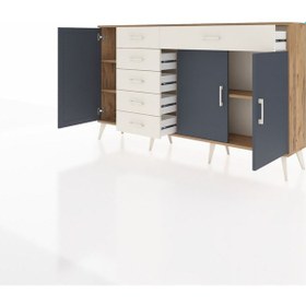Resim Arges Konsol 3 Raflı 6 Çekmeceli 3 Kapaklı 176x30x99 Çam-antrasit/aytaşı Antrasıt/aytası - Atlas Çam 