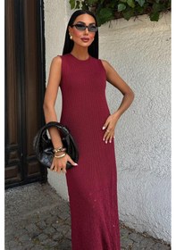 Resim WeShaya Kadın Bordo Kolsuz Örme Maxi Elbise Bordo 