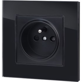 Resim Taşınabilir Duvar Prizi Siyah Temperli Cam Malzeme Gömme Duvar Çıkışı 250V 16A Ofis Yatak Odası Oturma Odası Otel ve Diğer Yerler İçin Uygun 