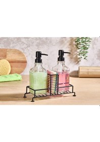 Resim Qerhome Metal Standlı 2 Li Cam Sabunluk Seti İkili Sabunluk Set Standlı Sabunluk Siyah Siyah 