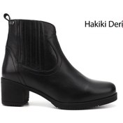 Resim GÖNDERİ(R) Kadın / Kız Siyah Fermuarlı Kalın Topuklu Hakiki Deri Bot 