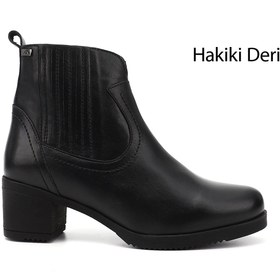 Resim GÖNDERİ(R) Kadın / Kız Siyah Fermuarlı Kalın Topuklu Hakiki Deri Bot 