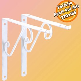 Resim Badem10 Raf Altı Raf Tutucu Ayak Ferforje Beyaz Ayarlanabilir Aparatlı 230 x 155 mm 2 Adet 