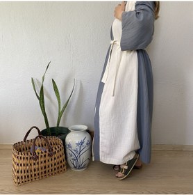 Resim Mutlu Gün Marketi Müslin Kaftan Kimono Uzun Mavi 