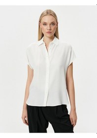 Resim Koton Kısa Kollu Gömlek Düğmeli Regular Fit Kırık Beyaz 4sak60002ew 4SAK60002EW001 Ekru 