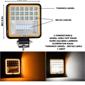 Resim Friemats Off Road Kare Çalışma Lambası TURUNCU Angel-BEYAZ Ledli 3 Fonksiyon 10,5 x 10,5 cm 1 ADET - friemats 