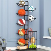 Resim 1 adet Çok Amaçlı Metal Spor Ekipmanları Düzenleyici Raf, Toplar, Raketler ve Fitness Ekipmanları için Ayarlanabilir Katlı Raf, Ev ve Garaj için Ayarlanabilir Katlı Raf 