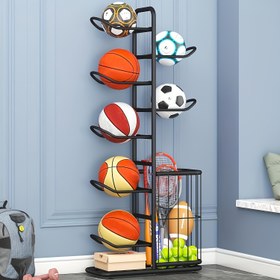 Resim 1 adet Çok Amaçlı Metal Spor Ekipmanları Düzenleyici Raf, Toplar, Raketler ve Fitness Ekipmanları için Ayarlanabilir Katlı Raf, Ev ve Garaj için Ayarlanabilir Katlı Raf 