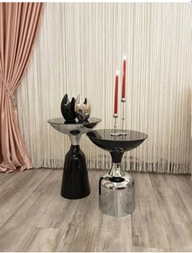 Resim Olympos Dekoratif Parlak Siyah Kısa Model Krom Sehpa 50 Cm 