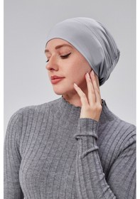Resim Sonbaharmoda Kadın Tesettür Hazır Pratik Geçmeli Bone Lastikli Kaymaz Gri Gri 