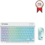 Resim Torima Tmk-09 Mavi Şarj Edilebilir Rgb Işıklı Kablosuz Klavye Mouse Seti 