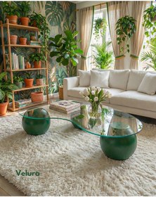 Resim Küre Orta Sehpa - Yeşil - Fasulye - Füme Cam Yeşil 