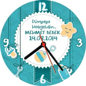 Resim Mavi Hoş Geldin Bebek Duvar Saati 