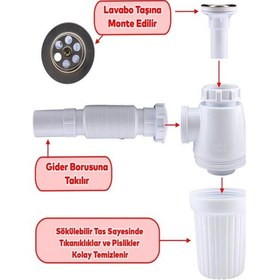 Resim Lavabo Sifonu Körüklü Sökülebilir Tas'lı Mutfak Banyo Evye Pis Su Gideri Borusu Plastik 38 Cm. Diğer 