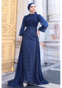 Resim Raika Moda Lavanta Şifon Detaylı Gliten Kumaş Şık Tesettür Abiye Lacivert 
