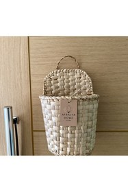Resim AFRALYAHOME Bohem Saksı Hasır Gazetelik Posta Kutusu Kitaplık Hasır Ahşap Sepet Dekoratif Aksesuar 35 Cm 