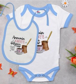 Resim Bk Kids Annemin Kahveye İhtiyacı Var Tasarımlı Mavi Bebek Body Zı Çok Renkli 