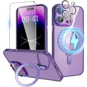 Resim MTK Moveteck iPhone 14 Pro Max Kılıf Kamera Lens Çevresi Hologramlı Metal Megsafe Halkalı 3in1 Set 