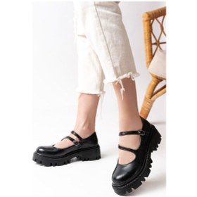 Resim 868-756 Siyah Rugan Günlük Yüksek Tabanlı Loafer Ayakkabı Beyaz 