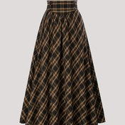 Resim BOOKMARK-MI MI FASHION Kadınlar için Şık Ekose Retro Geniş Paça Midi Etek - Gri & Beyaz Klasik Kalıp Bel Bandı, Makinede Yıkanabilir Her Mevsim Kullanıma Uygun Günlük ve Resmi Kıyafetler İçin Çok Yönlü Etek, Sevimli Etekler, Esnemez Kumaş 