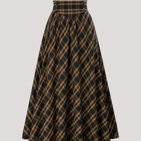 Resim BOOKMARK-MI MI FASHION Kadınlar için Şık Ekose Retro Geniş Paça Midi Etek - Gri & Beyaz Klasik Kalıp Bel Bandı, Makinede Yıkanabilir Her Mevsim Kullanıma Uygun Günlük ve Resmi Kıyafetler İçin Çok Yönlü Etek, Sevimli Etekler, Esnemez Kumaş 