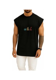 Resim Bahriyeli Collection Oversize Yüz Bisiklet Sür Ve Koş Göğüs Baskılı Atlet Siyah 