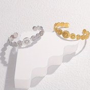 Resim 1 adet Altın Sikke Güneş Çiçeği Yuvarlak Açılır Ayarlanabilir Paslanmaz Çelik Yüzük 