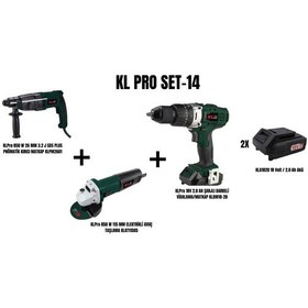 Resim Klpro Set-14 850W 26 MM 3.2 J Sds Plus Pnömatik Kırıcı Matkap + 850W 115 MM Elektrikli Avuç Taşlama + Şarjlı Darbeli Matkap 