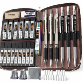 Resim STAGEEK Tam Sanat Metal Mekanik Kalem Seti Kılıf ile - 16 Grafitik Kalemtıraş Dolumu (0.5, 0.7, 0.9, 2mm), Çizim ve Çizim için İdeal - Profesyonel Sınıf, Tüy Yok, Canlı Renkler, Kaleme Çizim 