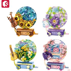 Resim SEMBO Yaratıcı Çiçekler Müzik Yapı Blokları Kitleri Ünlü Tablolar Ayçiçeği, Yıldızlı Gece, Su Zambak Kayıt Modeli Tuğlalar Romantik Ev Dekorasyonları Süs Eğitici Oyuncaklar Doğum Günü Hediyesi Paskalya Hediyesi 
