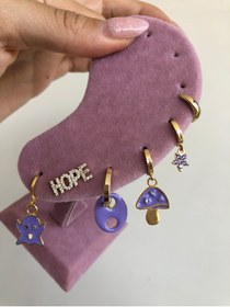 Resim tones official 6’lı Hope Yazılı Snapchat Figürlü Mantar Küpe Seti 