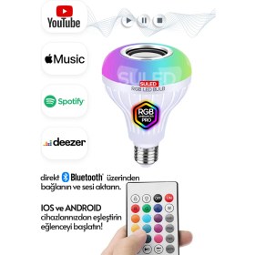 Resim Suled Hoparlörlü Bluetooth LED Ampül Rgb Ambiyans Aydınlatmalı Ios ve Android Uyumlu LED Işık 