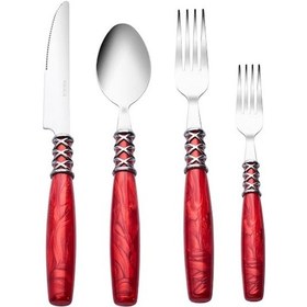 Resim Karaca Lucas Kırmızı 6 Kişilik 24 Parça Çatal Kaşık Bıçak Takımı 