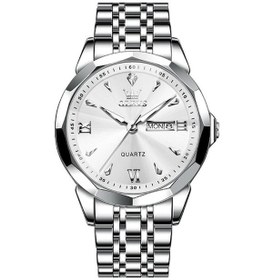 Resim Rogfer Olevs 9998 Erkekler Elmas Yüz Çift Takvim Su Geçirmez Kuvars Saat Beyaz Gümüş Çok Renkli Çok Renkli 