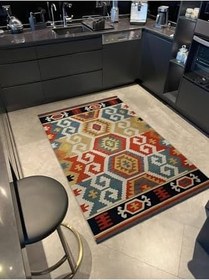 Resim rugs modern Çok Renkli Karma Geometrik Şekil Geleneksel Motif Desenli Vintage Dekoratif Halı 2027, 80 x 150 