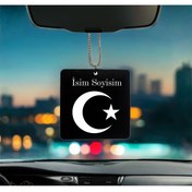 Resim Melek Pazarı Ay Yıldız Desenli Kişiye Özel İsimli Pleksi Dikiz Ayna Süsü 