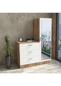 Resim Robin Home Lyana Aynalı Şifonyer Gardırop Çam-Beyaz (483214904) 