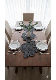 Resim Antrasit Polyester Makrome El Örmesi Runner 95 30 Cm Çok Renkli 