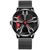 Resim Bosphorusboutique02 Fngeen Tekerlek Göbeği Elemanı Metal Erkek Saati, Siyah-kırmızı, 44mm, Kuvars Hareketi, 30m Su Geçirmez Rogfer, Çelik Deri Kayış, 100g Ağırlık Siyah - Kırmızı 