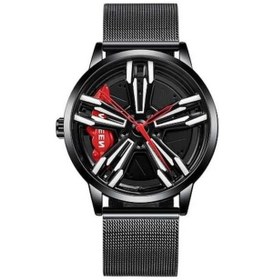 Resim Bosphorusboutique02 Fngeen Tekerlek Göbeği Elemanı Metal Erkek Saati, Siyah-kırmızı, 44mm, Kuvars Hareketi, 30m Su Geçirmez Rogfer, Çelik Deri Kayış, 100g Ağırlık Siyah - Kırmızı 
