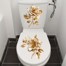 Resim 2 adet Altın Gül Tuvalet Çıkartması - Banyo ve Yüzeyler için Şık Mat Çiçek Desenli Dekoratif Yapışkanlı Kaba Tuvalet Kapak Süsü, Beyaz ve Altın Tasarım, Kolay Uygulanabilir, Tuvalet Çıkartmaları 