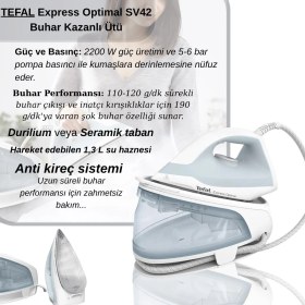 Resim Tefal Express Optimal SV42 Buhar Kazanlı Ütü 2200 Watt Güçlü Performans ve Otomatik Kapanma 