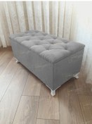 Resim Lüks Sandıklı Kapitoneli Ayakucu Puf Bench 90 Cm Beyaz Ayak Gri 