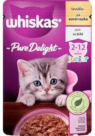 Resim Whiskas Pouch Pure Delight Jöle İçinde Tavuklu Yavru Kedi Konservesi 12 x 85 G 