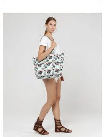 Resim İcone Bag Kadın Çantası, Fonksiyonel Baskılı Plaj Çanta, Beach Bag, Karpuz Tropical Desenli Fermuarlı Çanta Mavi - Siyah 