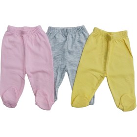 Resim bebedino Bebek Patikli Alt Hava Alır Kumaş Düz Renk (3 Lü Paket Gri-pembe-sarı) 